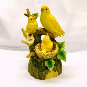 Porcelain Canary Family Nest Bird Music Box